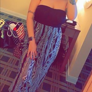 Strapless Lace Mesh Tribal Maxi Dress